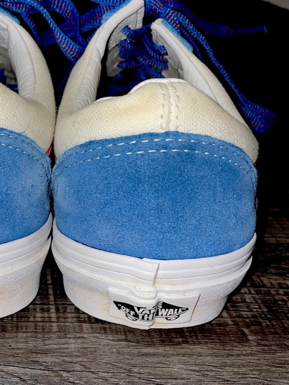 Vans Men's 5.5/Womens 7 Sneakers Blue SuedeSPort Pop Old Skool White Canvas/Red